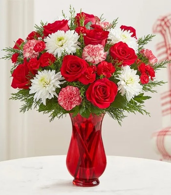 Christmas Holiday Bouquet With Red Vase