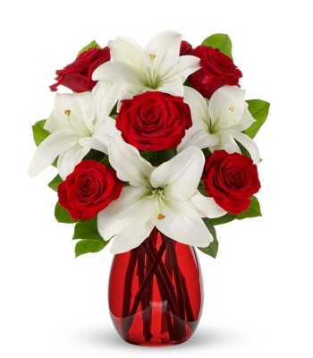 Classic Red Rose & White Lily Bouquet