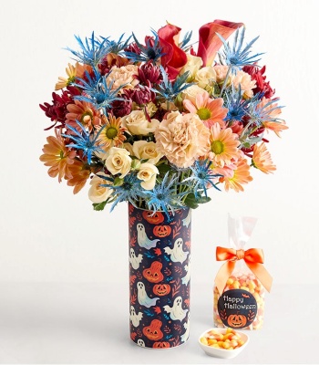 Colorful Halloween Bouquet in 'Boo Crew' Vase