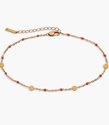 Coral Enameled Chain Coin Station Anklet