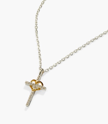 Cross And Heart Necklace, Sterling Silver