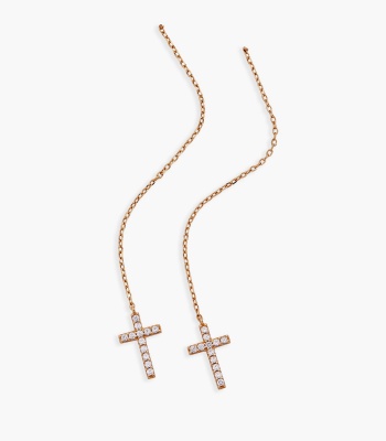 Cross Delicate Pave Crystal Threader Earrings