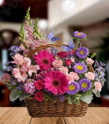 Pink and Purple Flower Basket - Fresh Country Flowers