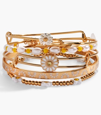 Daisy Flower Beaded Bangle Set Of 5