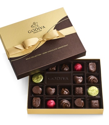 Dark Chocolate Gift Box with Gold Ribbon - 18 Pieces