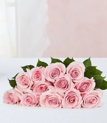 Pink Rose Bouquet - Dozen Pink Roses Hand-Tied For Her