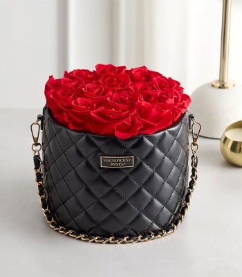 Dozen Preserved Red Roses in Luxury Quilted Leatherette Hatbox