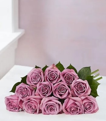 Purple Rose Bouquet - Dozen Purple Roses Hand-Tied