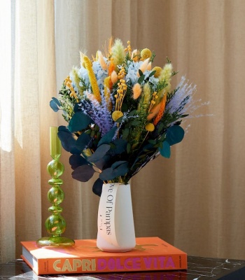 Everlasting Sky Blue & Gold Preserved Flowers
