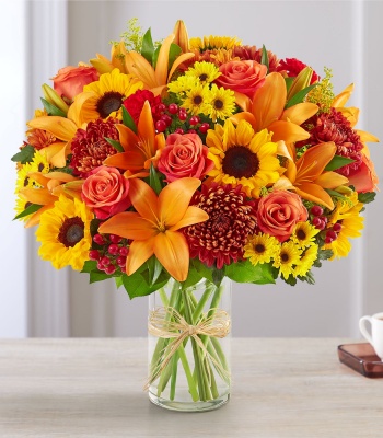 Fall-Colored Sympathy Arrangement