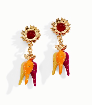 Farmers' Market Sunflower & Rainbow Carrot Drop Earrings