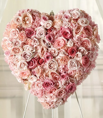 Heart Shaped Funeral Standing Spray - Pink Rose and Carnation Flowers