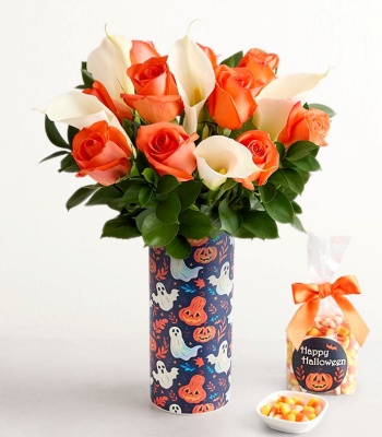 Halloween Bouquet with Orange Roses & Calla Lilies