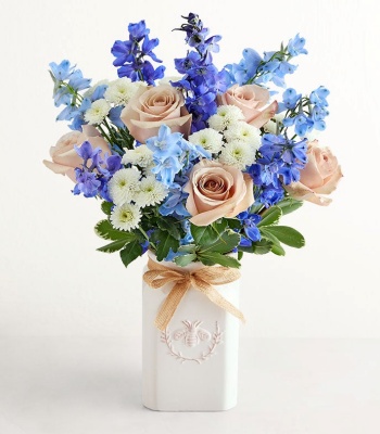 Handcrafted Blue Delphinium Garden Arrangement