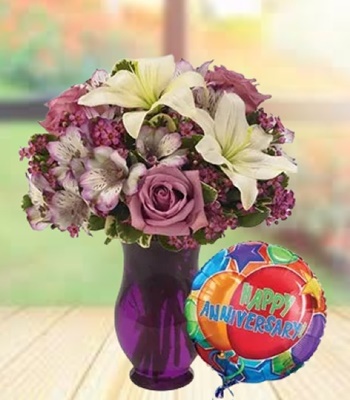Happy Anniversary Flowers With Balloon