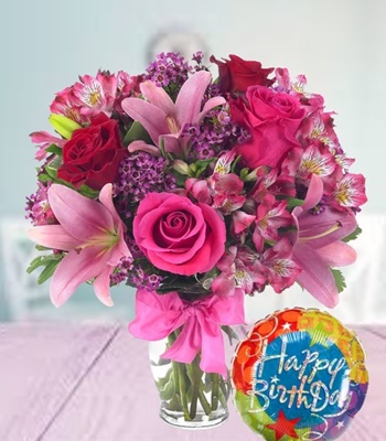 Happy Birthday Mixed Flowers Arrangement