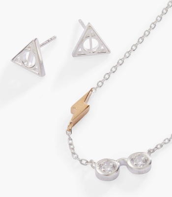 Harry Potter™ Glasses and Deathly Hallows Necklace and Earring Set, Sterling Silver