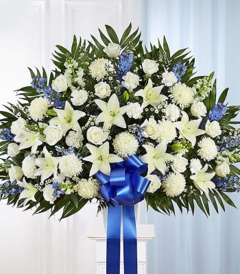 Heartfelt Sympathies Blue & White Funeral Standing Basket