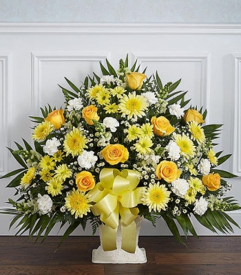 Heartfelt Tribute Yellow Floor Basket Arrangement