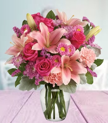 Frills N Thrills - Hot Pink Roses and Matsumoto Asters For Her