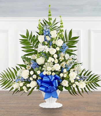 Large Blue & White Funeral Floor Basket