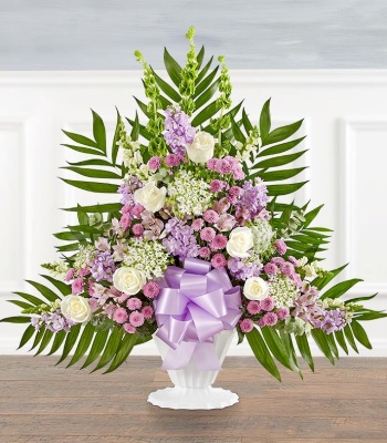 Large Lavender & White Funeral Floor Basket