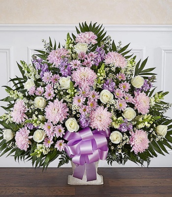 Lavender & White Funeral Floor Basket