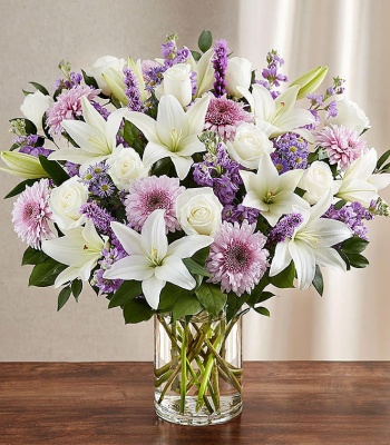 Lavender & White Sympathy Bouquet in Vase