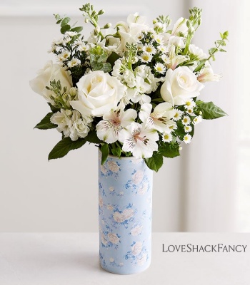 Limited Edition White & Blue Bouquet with Keepsake Vase
