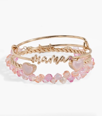 'Mama' Pink Beaded Bangle Set of 3