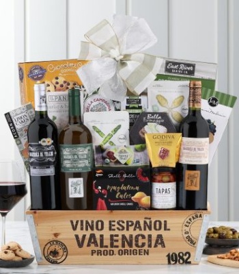 Marques de Toledo Spanish Wine Trio & Tapas Gourmet Gift Basket
