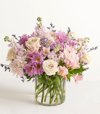 Mauve-Hued Mixed Bouquet in Glass Vase