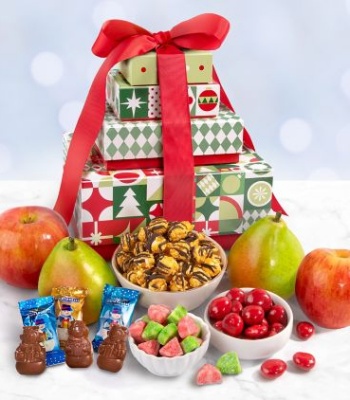 Merry Christmas Fruit and Treats Gift Tower