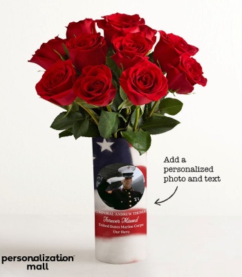 Military Memorial Bouquet with Personalized Photo Vase