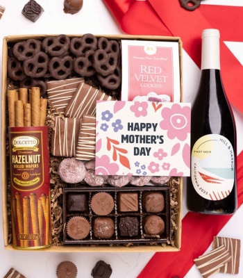 Mother's Day Chocolate Sweets Box with Red Wine