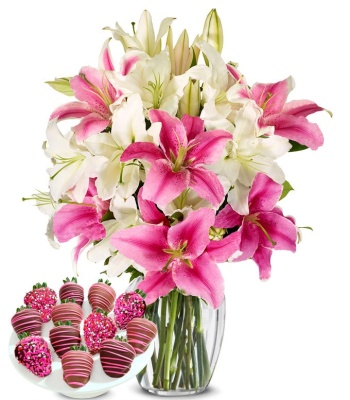 Mother's Day Lilies with Chocolate Berries