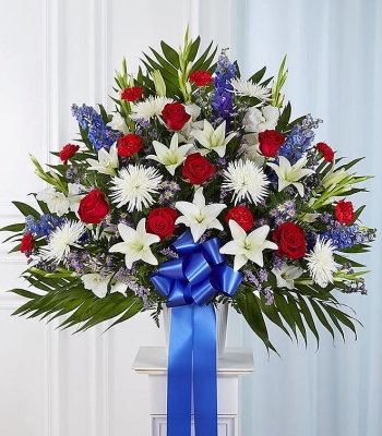 Patriotic Funeral Standing Basket for Veterans