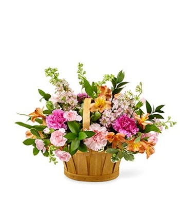Pink & Coral Mixed Flower Basket with Roses and Carnations
