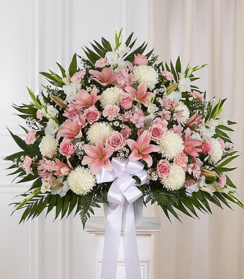 Pink & White Funeral Standing Basket