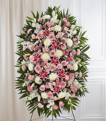 Pink & White Funeral Standing Spray