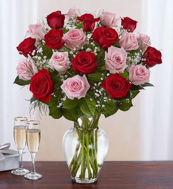 Valentine's Day Rose Arrangement - Pink and Red Roses