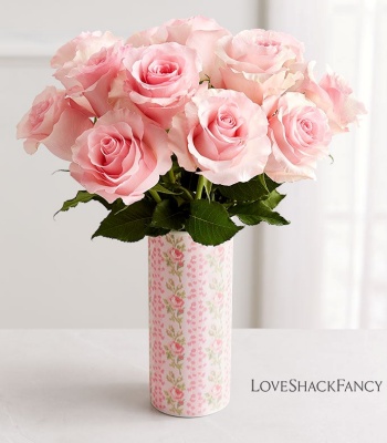 Pink Rose Bouquet in Fragrance Print Vase