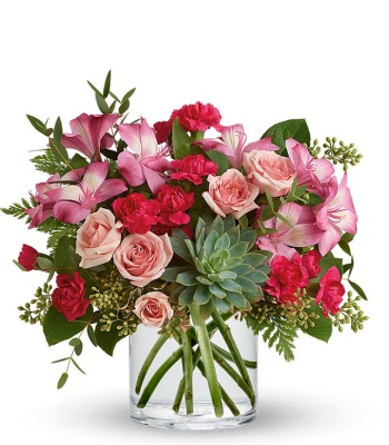 Pink Roses & Succulent Romantic Flower Arrangement