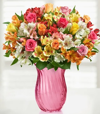 Rose and Peruvian Lily Bouquet - Free Designer Pink Vase