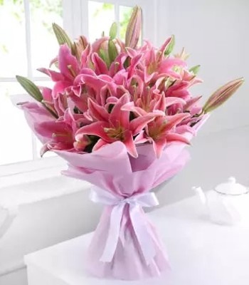 Pink Stargazer Lily Bouquet - Free Rectangle Glass Vase