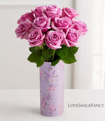 Purple Rose Bouquet in Signature Lavender Vase