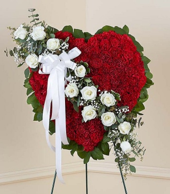 Red & White Rose Heart Tribute for Funerals