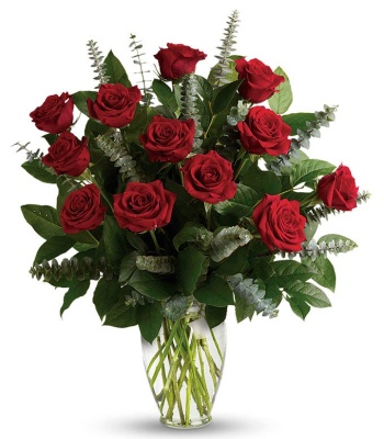 Red Roses and Eucalyptus Flower Bouquet