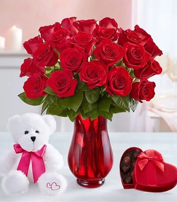 Two Dozen Red Roses With Clear Vase