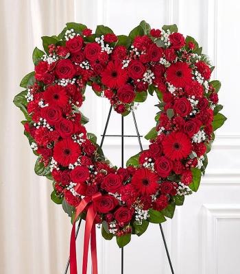 Standing Open Heart Pink Funeral Wreath & Sympathy Tribute